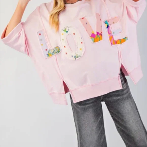 POL Pink 'LOVE' Appliqué Sweatshirt - Picture 1 of 7